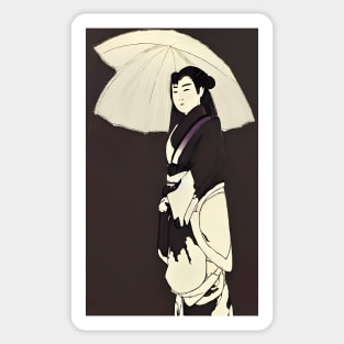 Geisha with big umbrella, black and brown graphic Sticker